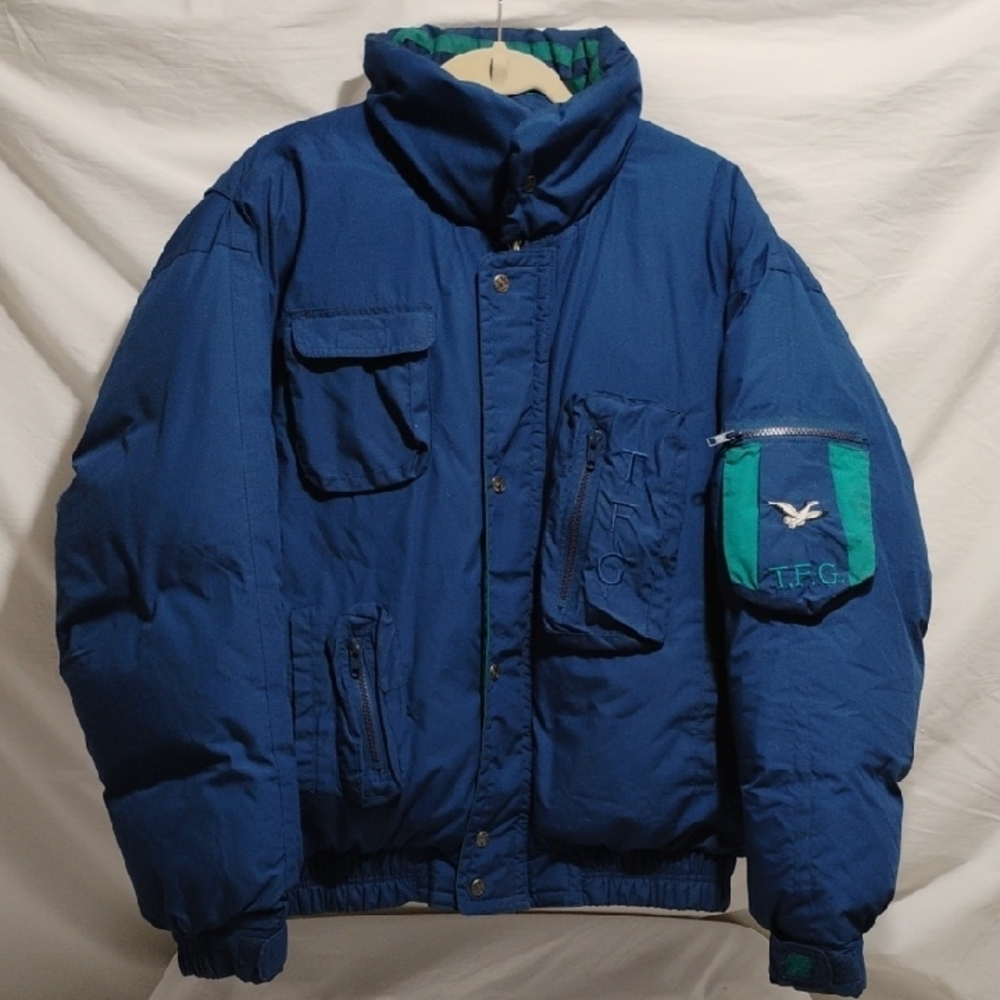 SALE! Triple Fat Goose Men's Blue Vintage Puffer Coat W Hidden Hood Sz.L (BX16)